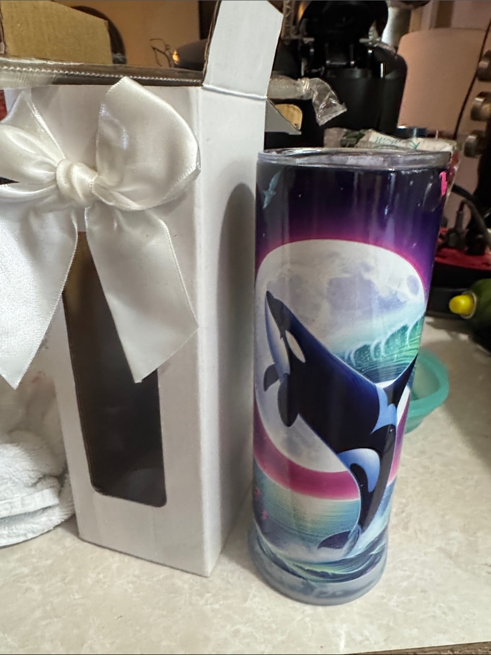 Orca Whale Decorative Tumbler - Purple Blue Ocean Design Hogg